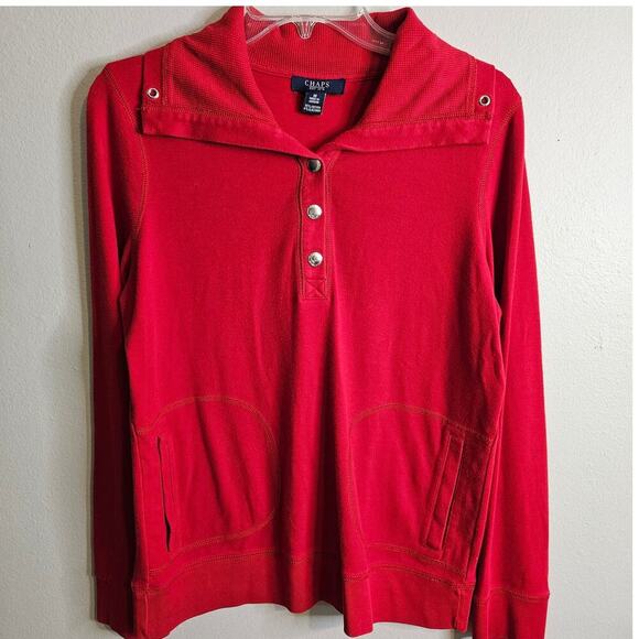 Chaps Ralph Lauren Womens Red Long Sleeve Knit Shirt Snap Front Stretch Size M - Picture 1 of 10